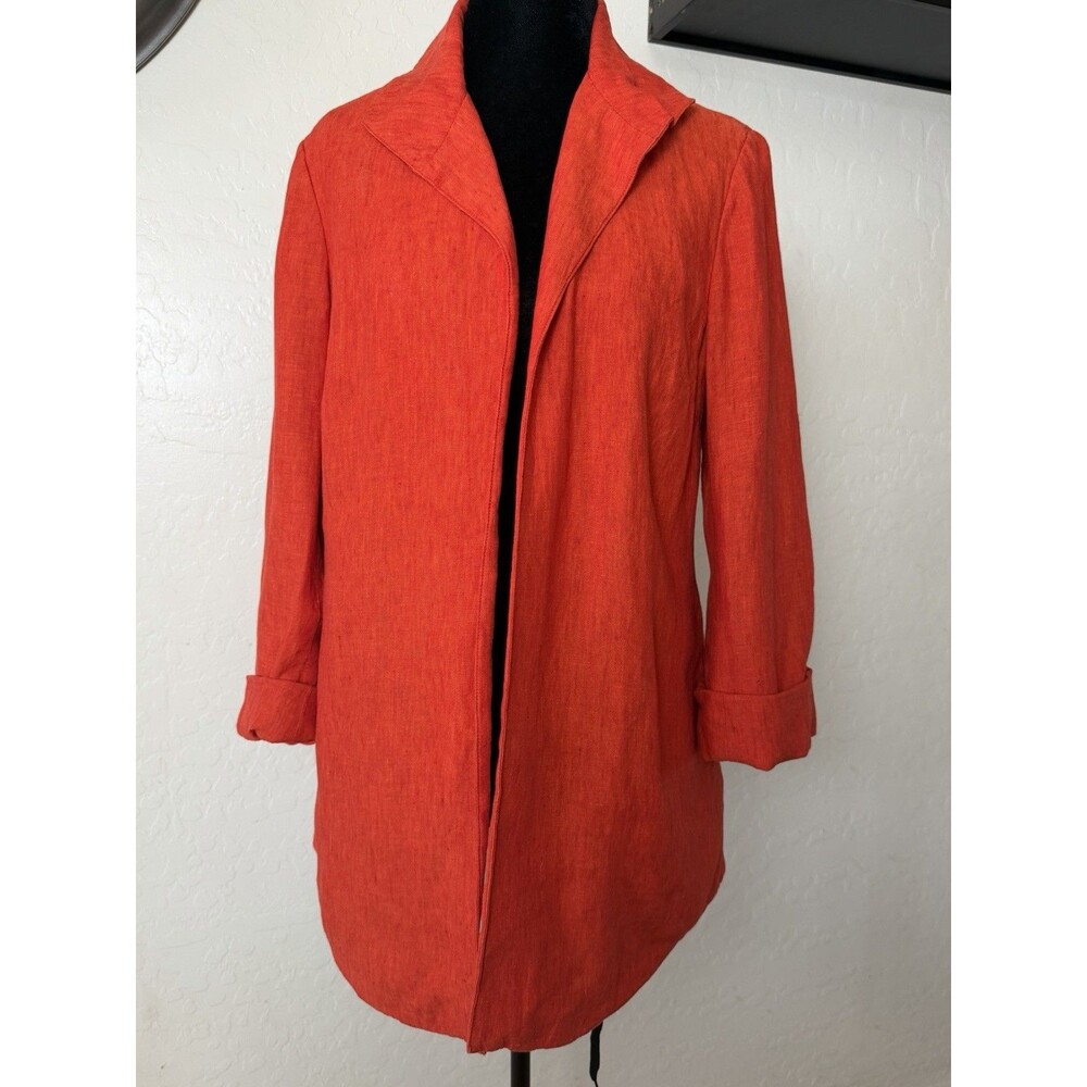 Coldwater Creek 100% Linen Open Front Jacket Blazer P4 Coral Red
